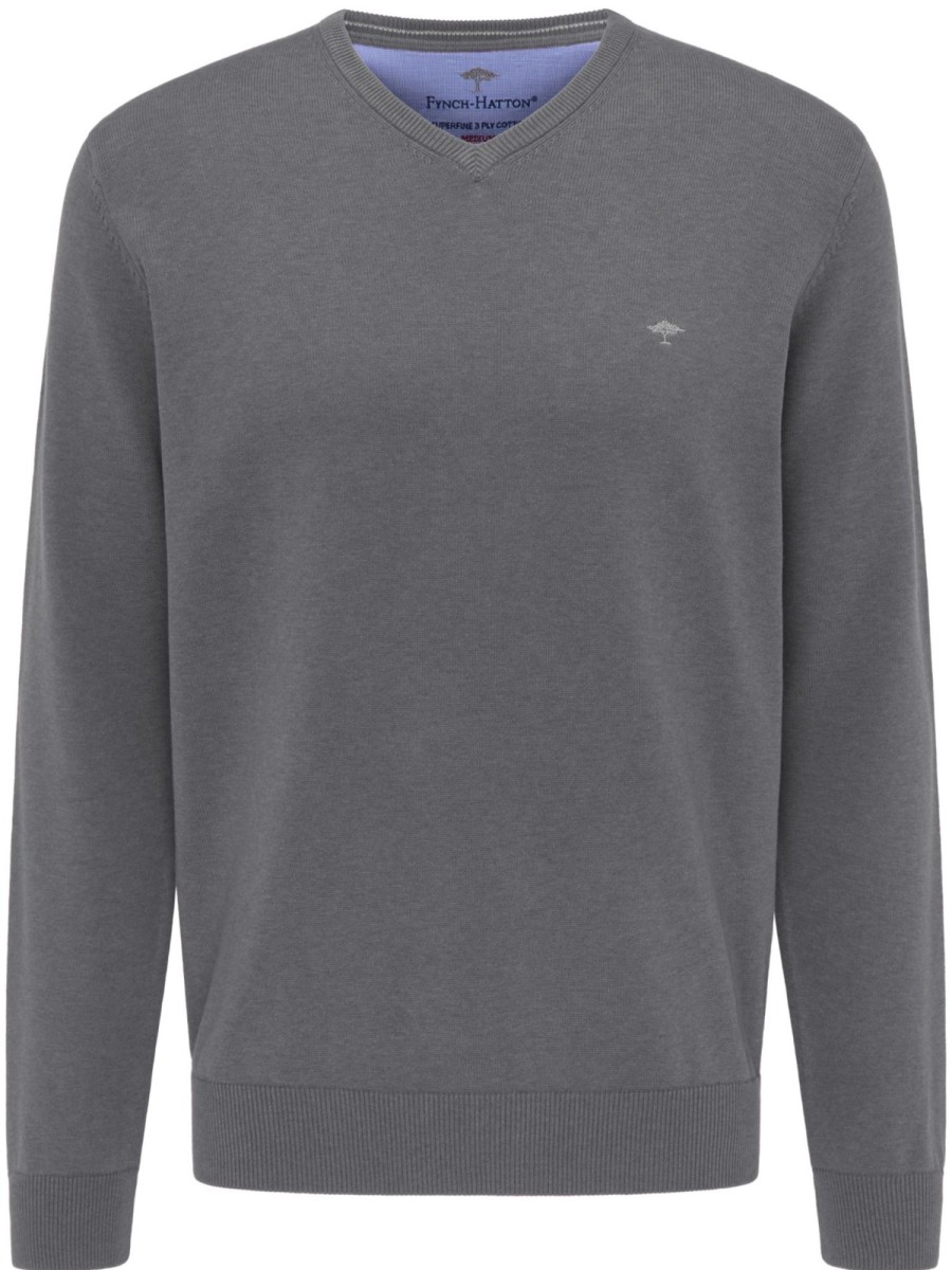 Pullover & Strick Fynch-Hatton | Fynch-Hatton Pullover - Casual Fit - V-Ausschnitt - Grau