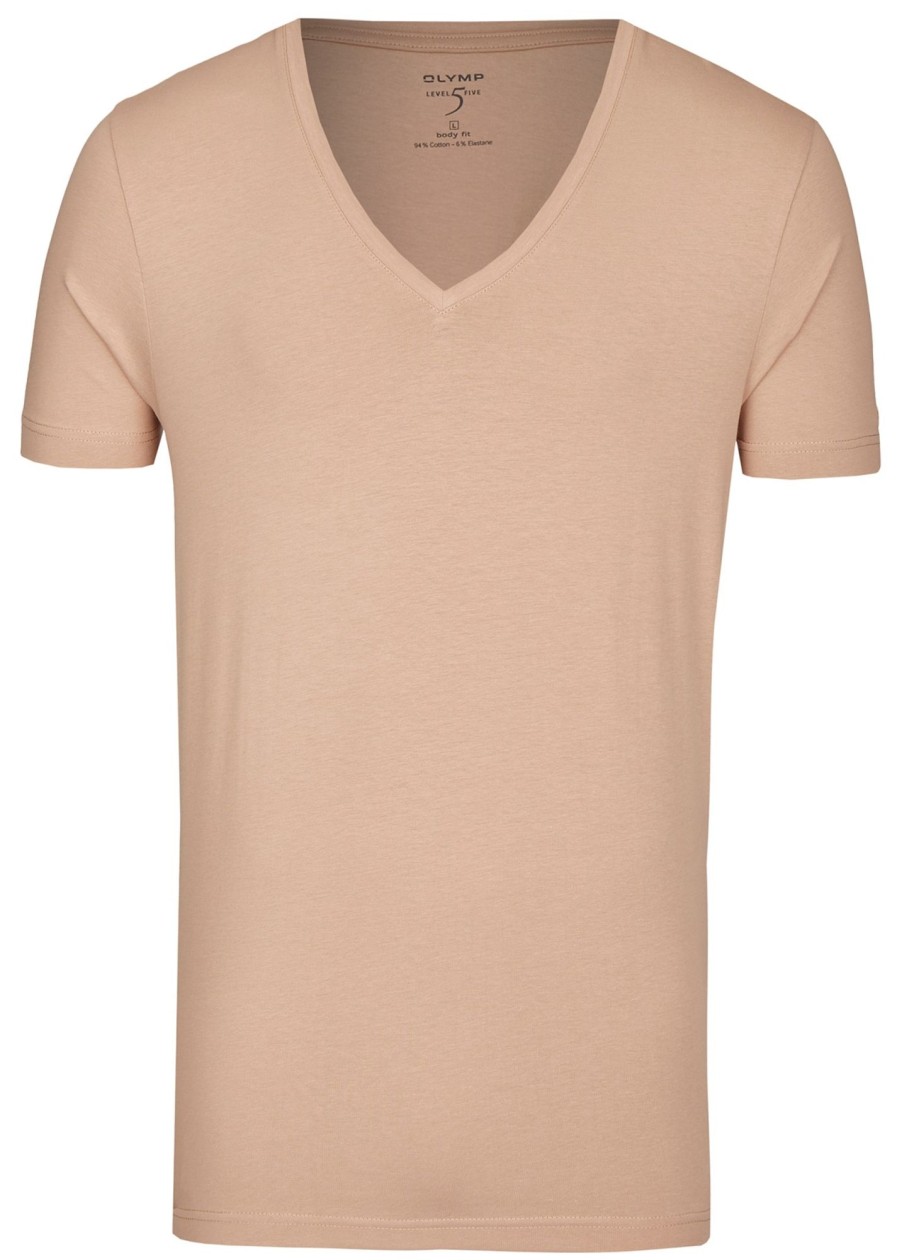 T-Shirts & Polos OLYMP V-Ausschnitt | Olymp Level Five Body Fit - T-Shirt - Tiefer V-Ausschnitt - Caramel