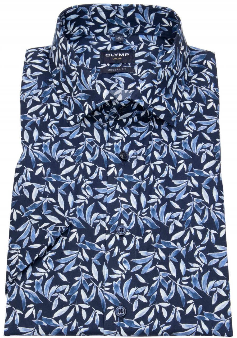 Hemden OLYMP | Olymp Kurzarmhemd - Luxor Modern Fit - Print - Dunkelblau