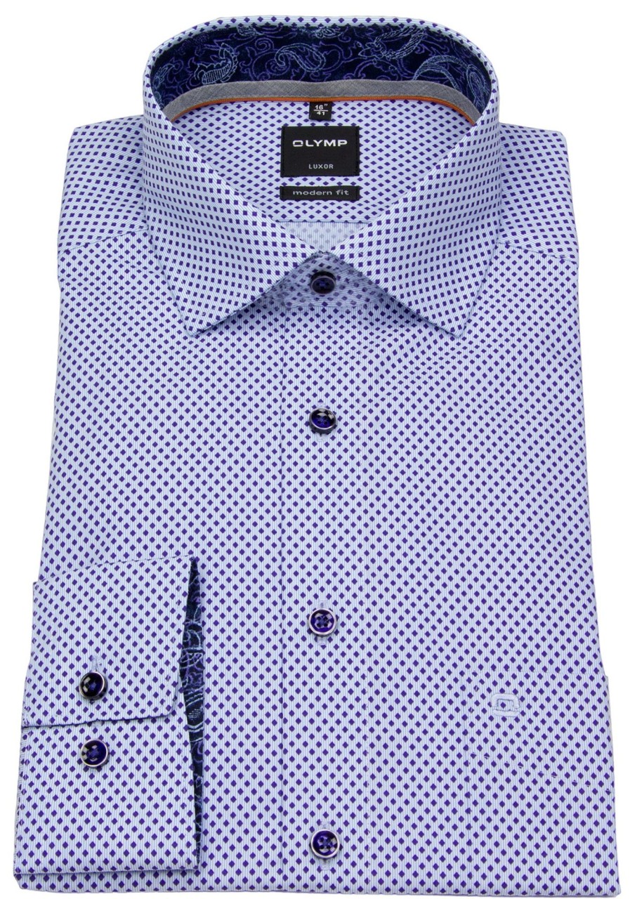 Hemden OLYMP | Olymp Hemd - Modern Fit - Patch - Print - Hellblau / Lila - 69Cm Arm - Ohne Ovp