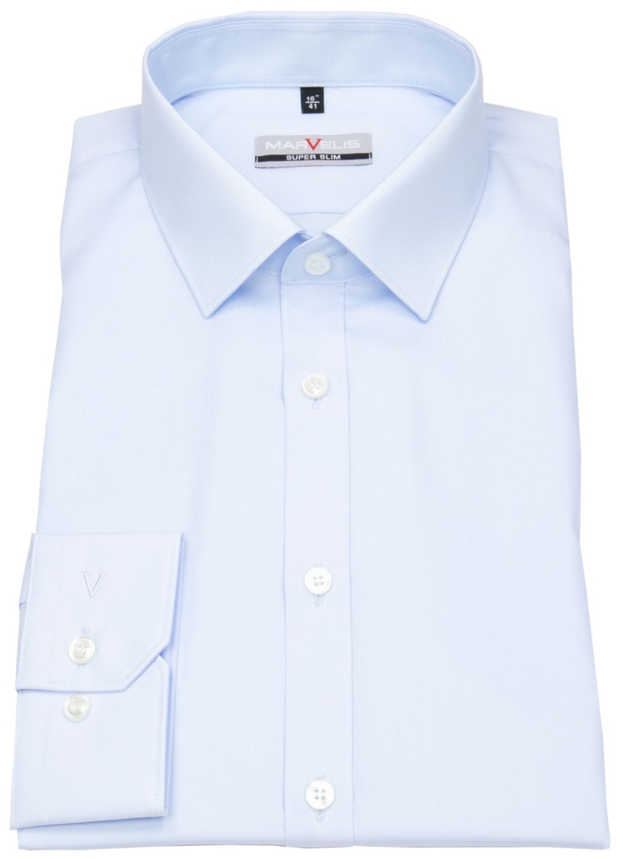 Hemden Marvelis | Marvelis Hemd - Super Slim Fit - Kentkragen - Hellblau