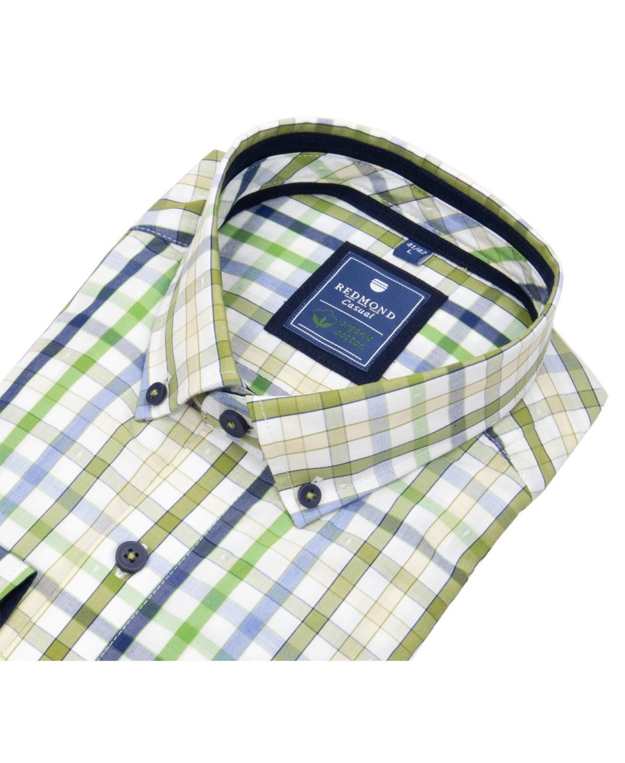 Hemden Redmond | Redmond Hemd - Comfort Fit - Button Down Kragen - Bio Baumwolle - Kariert - Mehrfarbig - Ohne Ovp