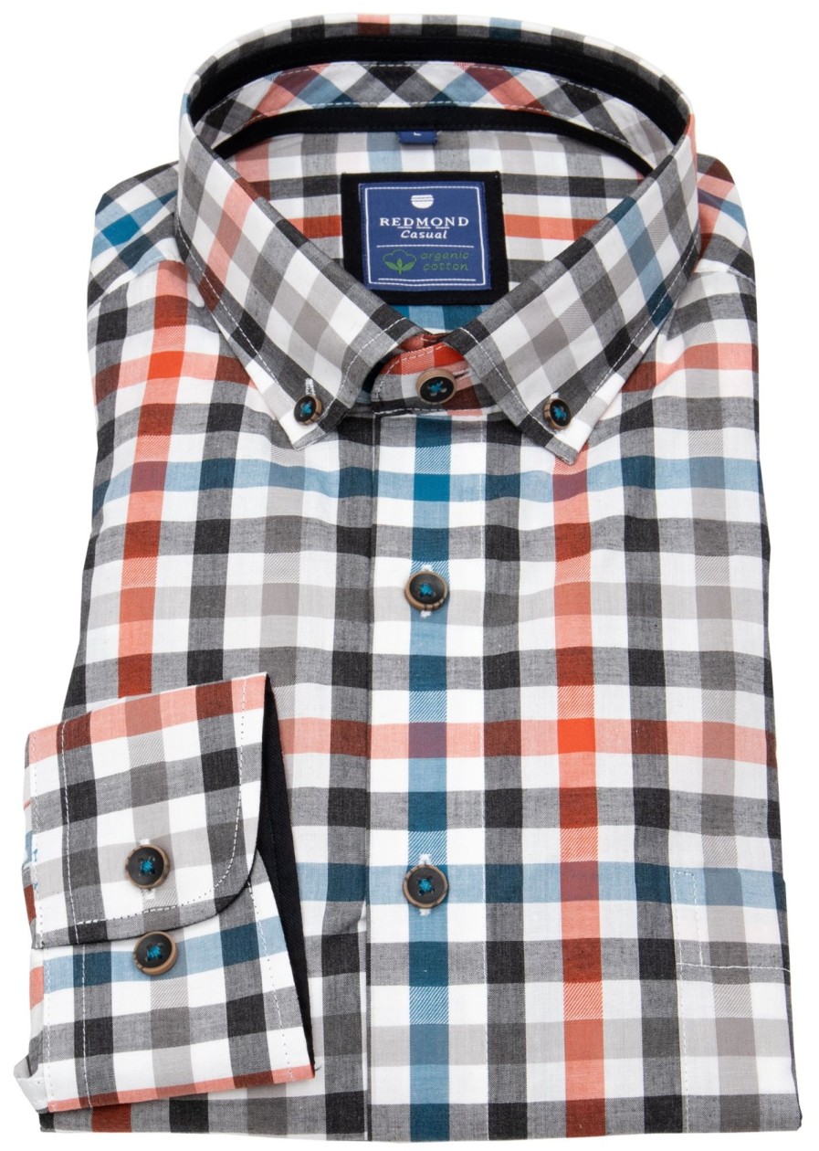 Hemden Redmond | Redmond Hemd - Comfort Fit - Button Down Kragen - Bio Baumwolle - Kariert - Mehrfarbig