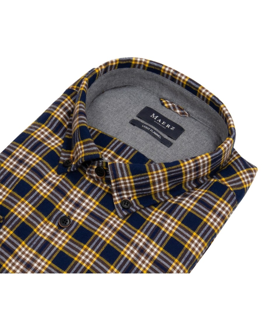 Hemden MAERZ Muenchen | Maerz Muenchen Hemd - Modern Fit - Button Down - Leichter Flanell - Mehrfarbig Kariert