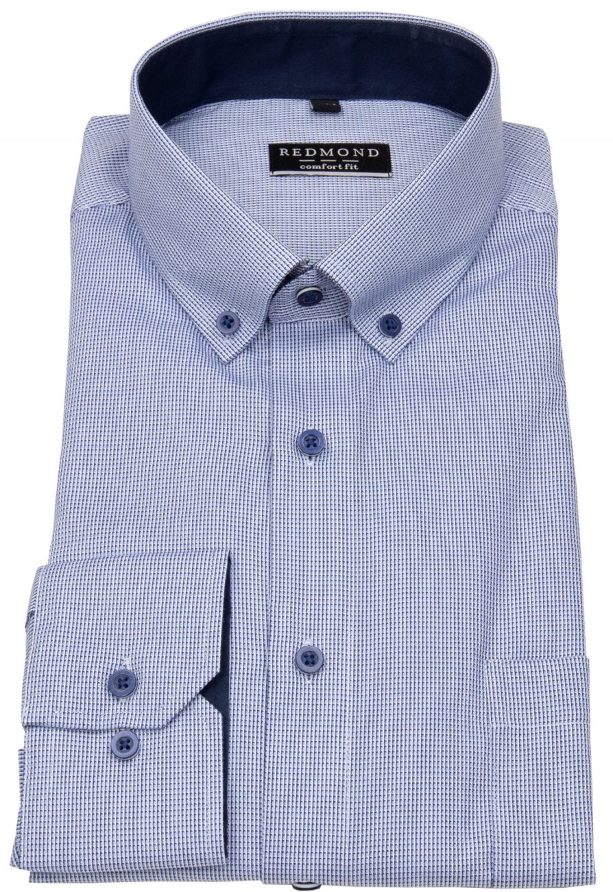 Hemden Redmond | Redmond Hemd - Comfort Fit - Button Down Kragen - Struktur - Blau