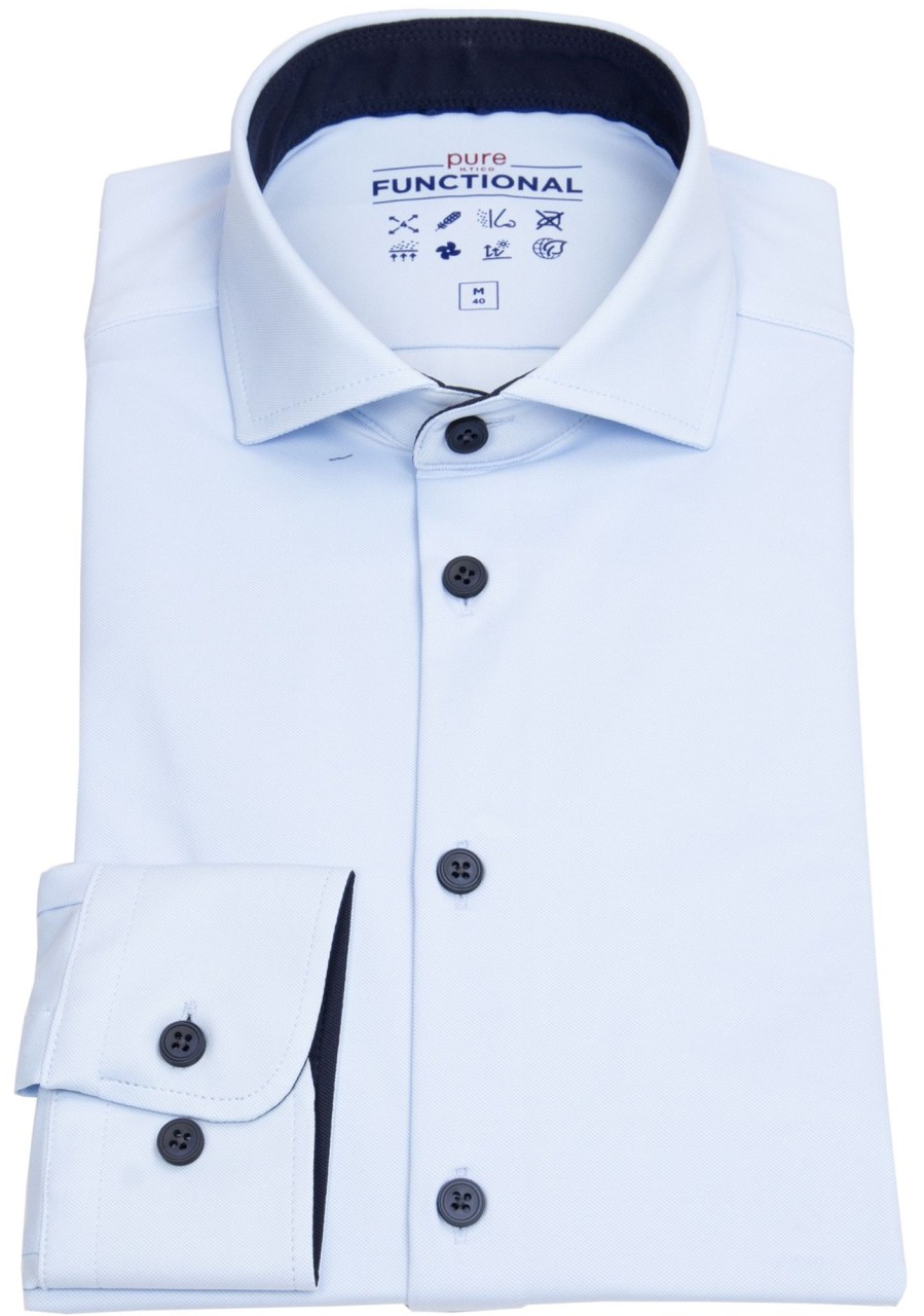 Hemden Pure | Pure Hemd - Slim Fit - Functional Shirt - Haikragen - Kontrastknopfe - Hellblau