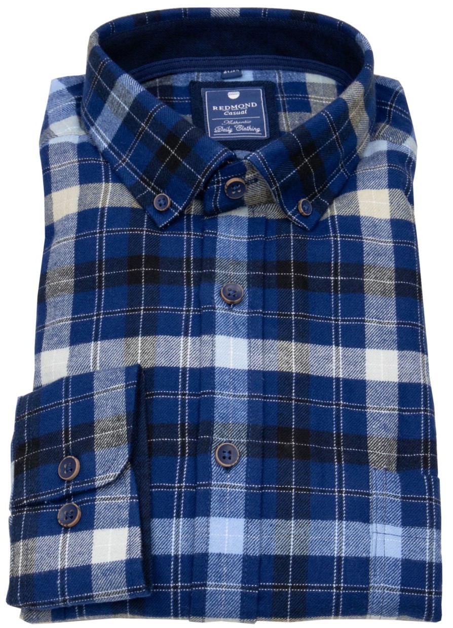 Hemden Redmond | Redmond Hemd - Regular Fit - Button Down - Flanell - Kariert - Blau - Ohne Ovp