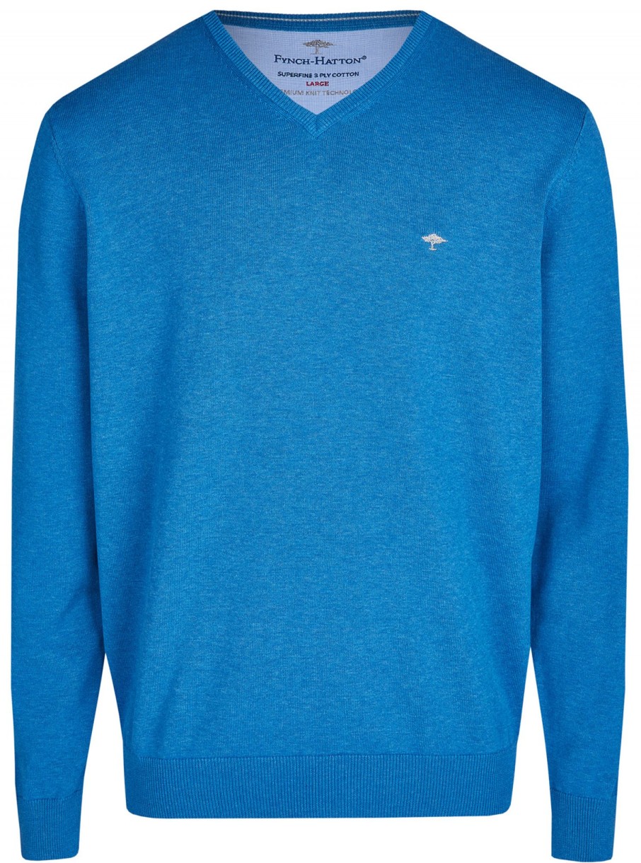 Pullover & Strick Fynch-Hatton | Fynch-Hatton Pullover - Casual Fit - V-Ausschnitt - Blau