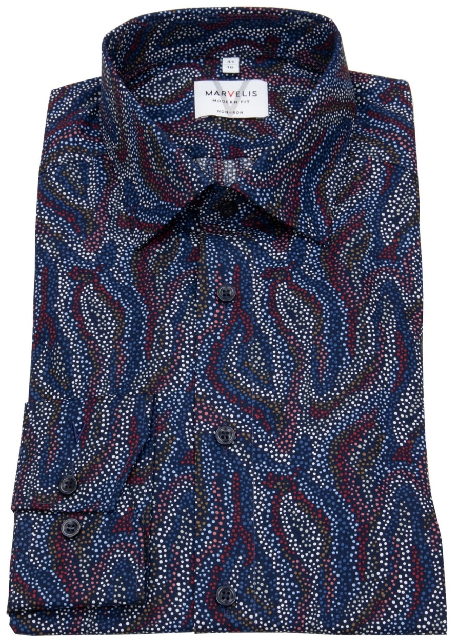 Hemden Marvelis | Marvelis Hemd - Modern Fit - Print - Blau / Rot / Weis