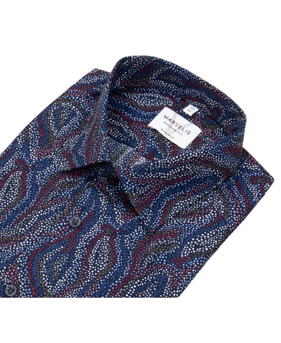 Hemden Marvelis | Marvelis Hemd - Modern Fit - Print - Blau / Rot / Weis