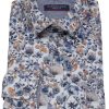 Hemden Casa Moda | Casa Moda Hemd - Casual Fit - Kentkragen - Print - Hellgrau - Extra Langer 72Cm Arm