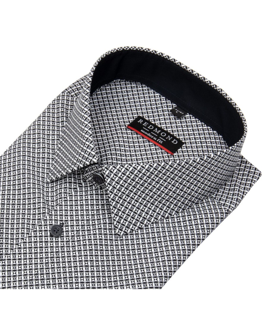 Hemden Redmond | Redmond Hemd - Modern Fit - Print - Schwarz / Weis