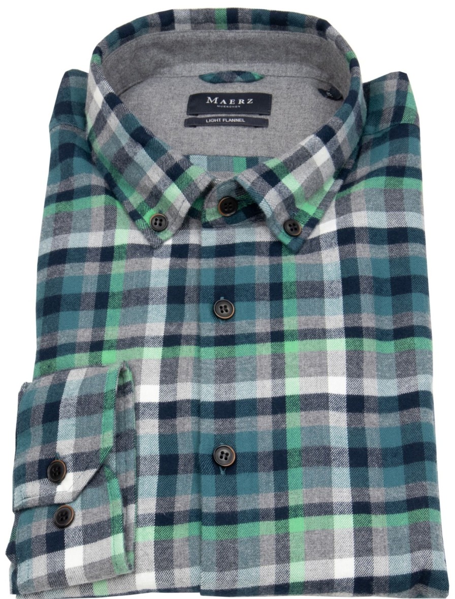 Hemden MAERZ Muenchen | Maerz Muenchen Hemd - Modern Fit - Button Down - Leichter Flanell - Mehrfarbig Kariert