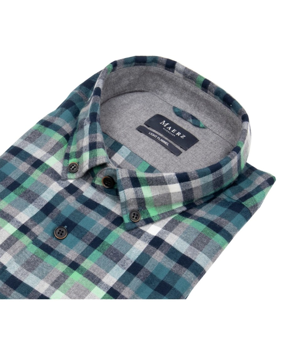 Hemden MAERZ Muenchen | Maerz Muenchen Hemd - Modern Fit - Button Down - Leichter Flanell - Mehrfarbig Kariert