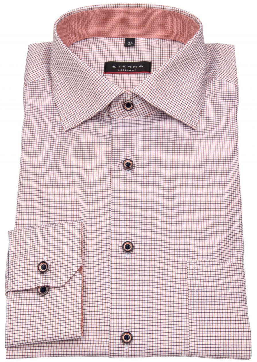 Hemden Eterna | Eterna Hemd - Modern Fit - Button Down - Kariert - Orange / Weis