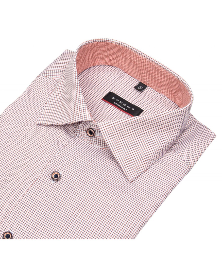 Hemden Eterna | Eterna Hemd - Modern Fit - Button Down - Kariert - Orange / Weis